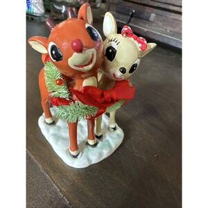 Dept 56 Rudolph Red-Nosed Reindeer & Clarice Lets Celebrate Together Figurine 3"